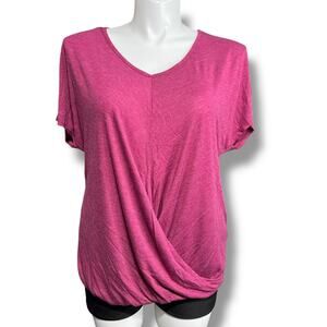 Tangerine Womens T Shirt Top Twist Wrap Front Short Sleeve Pullover Pink XXL